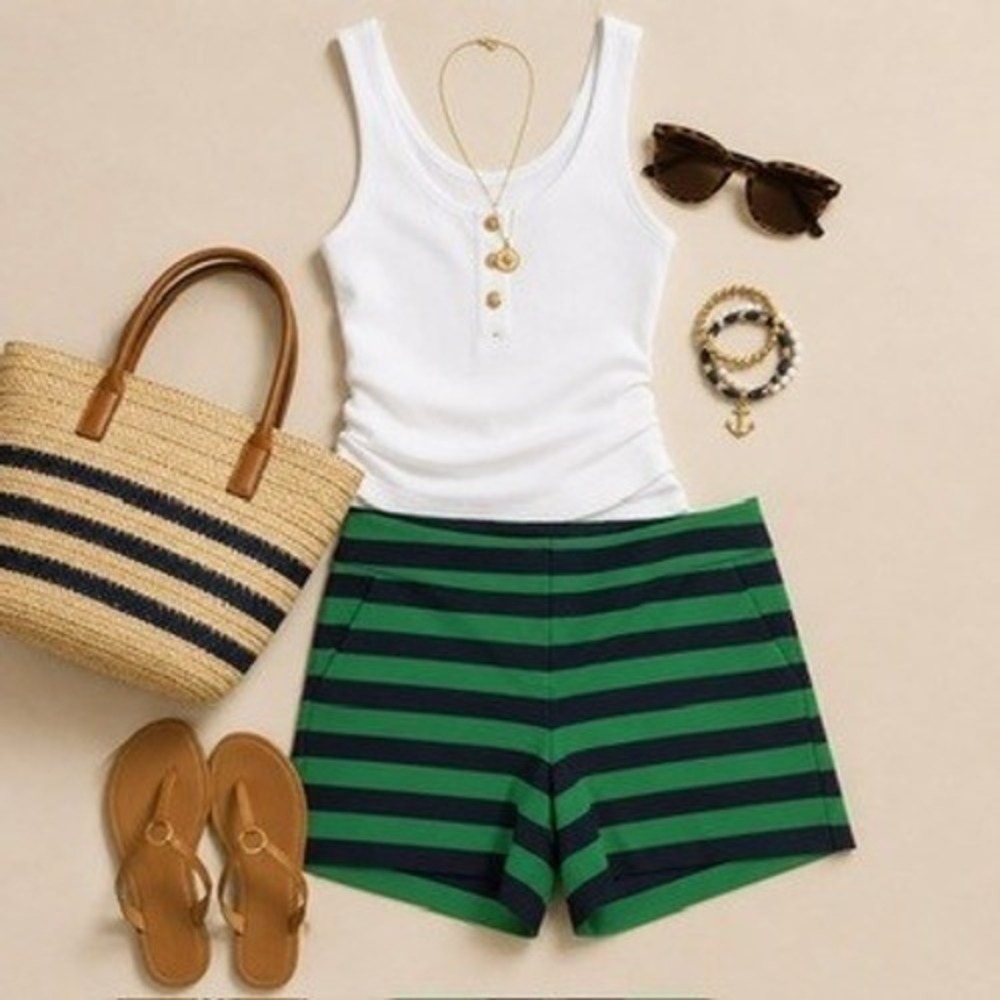 Outback Red Women's Green Navy Blue Striped Shorts Size 8